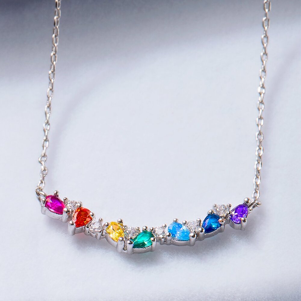 Dainty Rainbow Multicolor gemstone necklace, Charmed Aroma